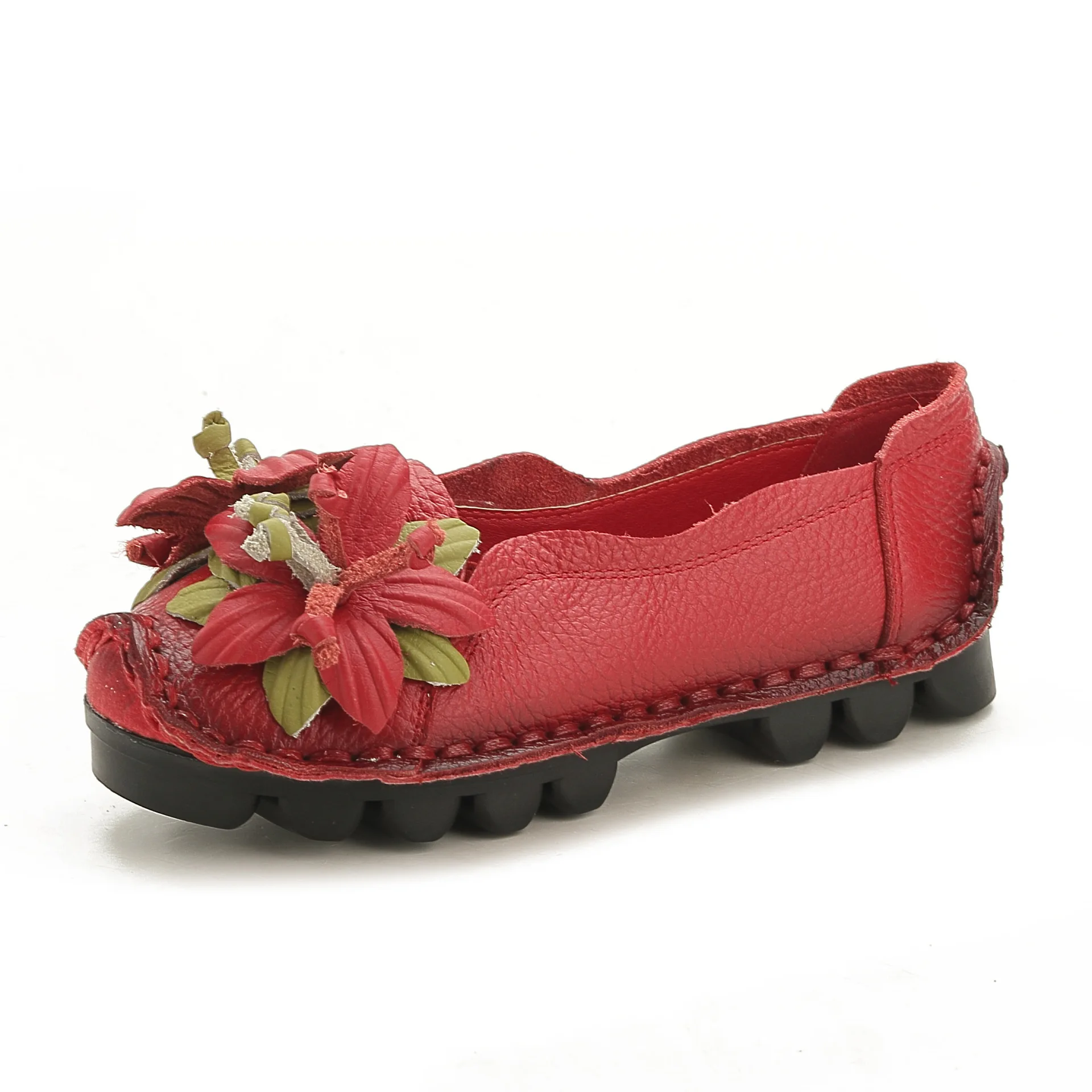 

women flats 2017 Moccasins Genuine Leather Shoes slip on Ballet Autumn Flowers Handmade Shoes Women's Loafers Flat