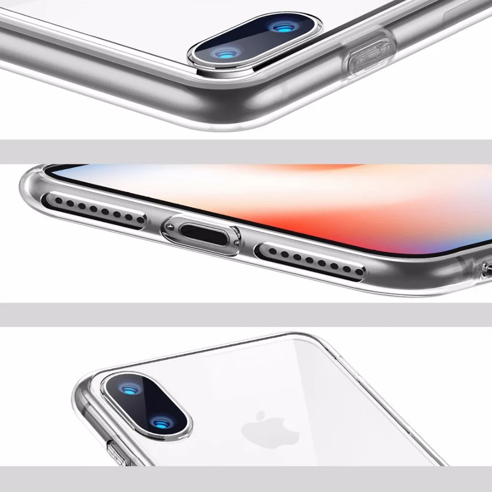 Прозрачный силиконовый мягкий ТПУ чехол Tiegem для iPhone X, XS, 6, 6s, 6plus, 6s Plus, прозрачный чехол для телефона, для 7, 7, Plus, 8, Plus