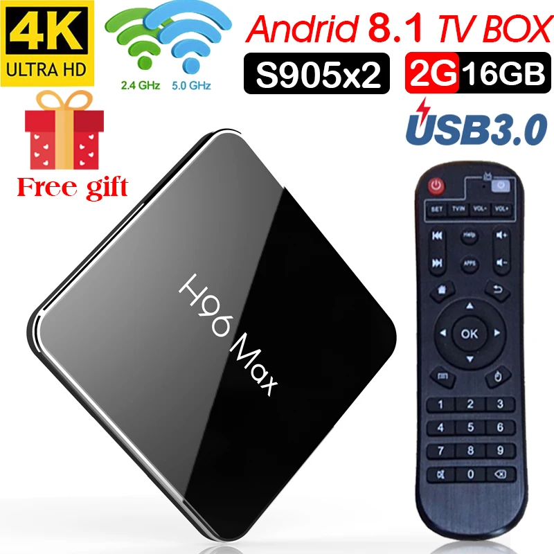 

H96 Max caja de tv inteligente android 8,1 Amlogic S905X2 Quad Core 2 GB 16 GB 2,4g 5 GHz wifi android 8 1 4 K Set top tv box