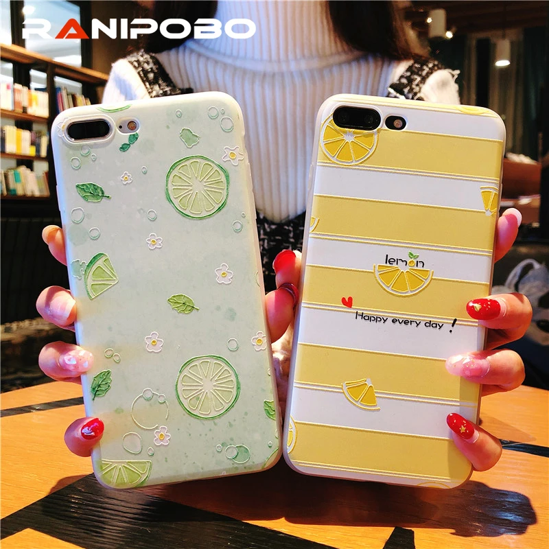 

3D Relief Fresh lemon Watermelon Phone Case For iPhone 6 Rose Flower Floral Cases For iPhone X 8 7 6S Plus Soft TPU Back Cover