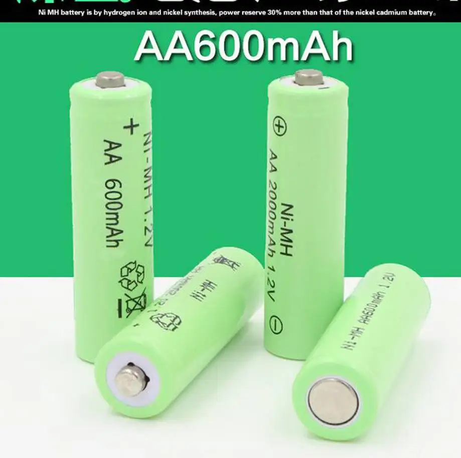 

High Quality 4x AA 600mAh 1.2V NI-MH Green Rechargeable Battery For Radio Remote Control Alarm Clock MP3 Toy 1UMb