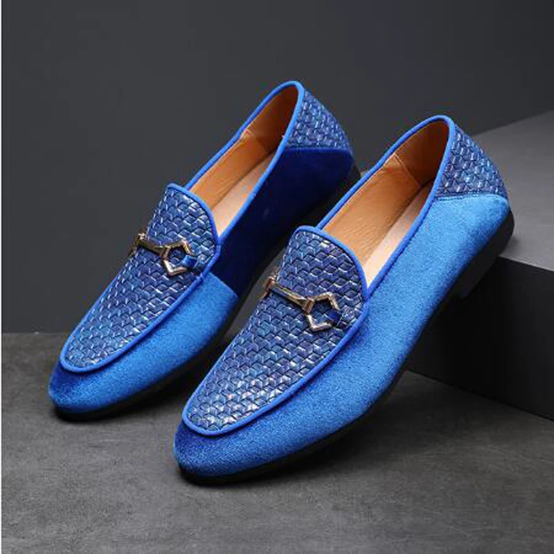 

Classic Italy Men Dress Shoes Plus Size Woven Suede Leather Shoes Designer Driving Flats Shoes Wedding Party Banquet Shoes H386