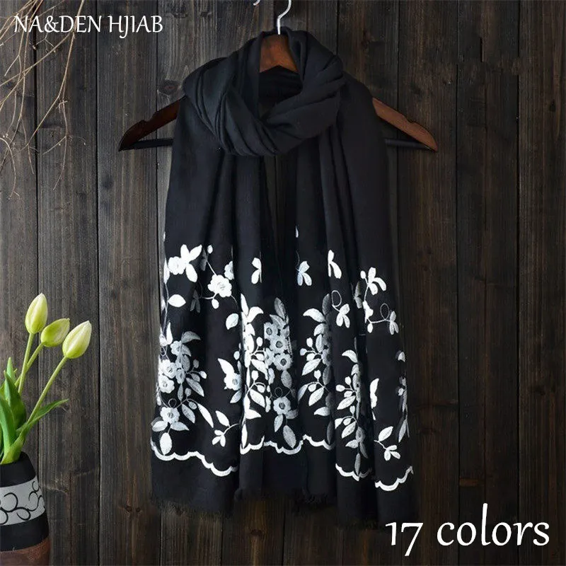 

2019 hot embroider floral shawls Muslim hijab woman scarf/scarves pashmina bandana Luxury muslim hijabs Free Shipping 10pcs/lot