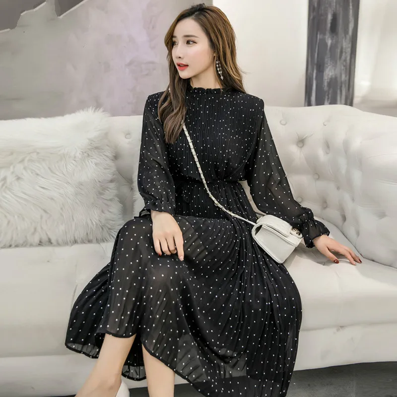 

women clothes 2019 women dress long dress Cascading Ruffle dresses Voile Dot Full Pleated Puff Sleeve Ruffled 1477 45