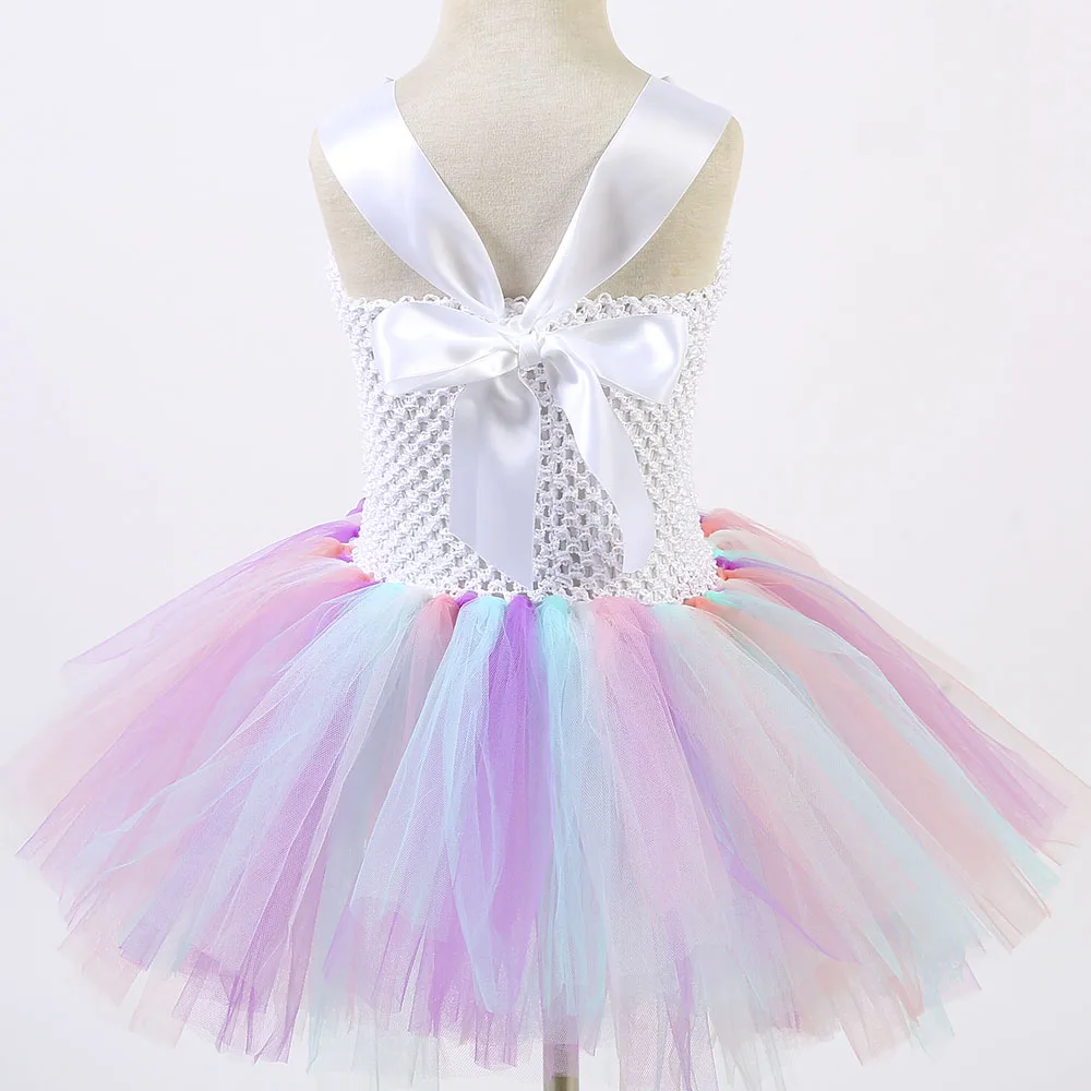 Pastel Clothes Knee Length Flower Children Girls Unicorn Tutu Dress Rainbow Princess Sleeveless Little Kids Pony Dress Vestido 8 (7)