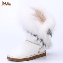 INOE sheepskin leather wool fur lined rabbit fox fur tassels fashion girls winter snow boots for women winter shoes waterproof