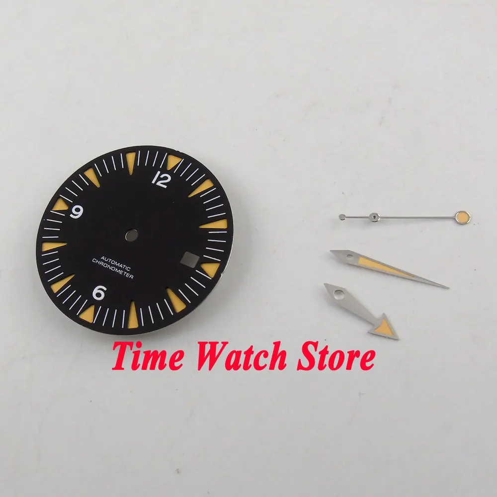 Mostrador do Relógio com as Mãos Ajuste Movimento Automático Sterial 31mm Preto Dial Super Luminoso Azul D94 Eta 2824 2836