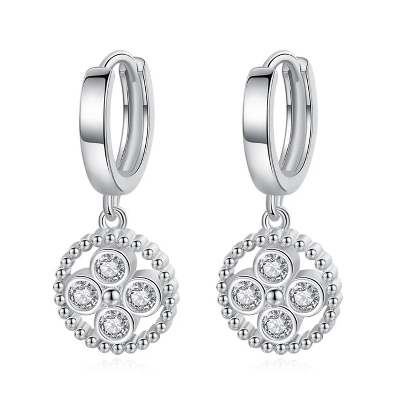 

2019 New Fashion 925 Sterling Silver Earrings Jewelry Zircon Crystal Flower Hoop Earrings for Girls Kids Jewelry SY575