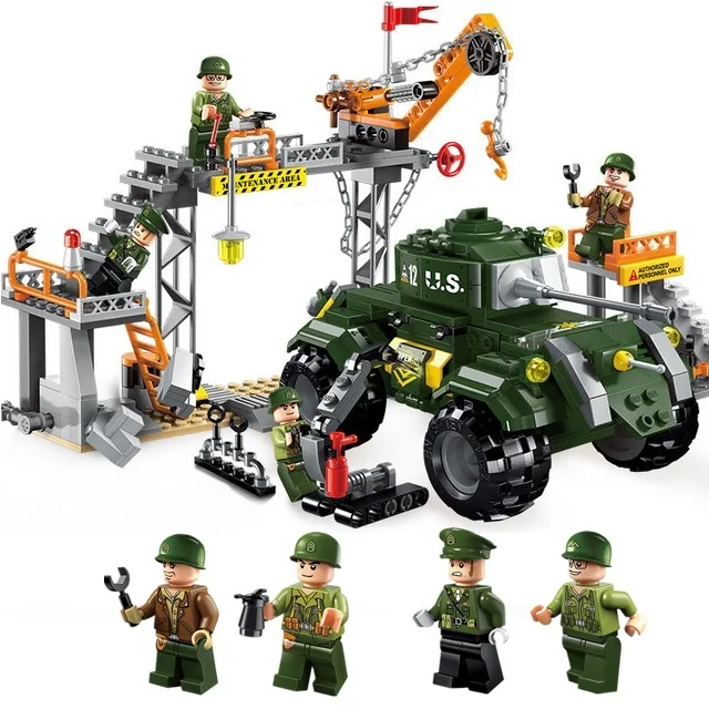 

ENLIGHTEN City Military War Battle maintenance plant Armored Car Building Blocks Sets Bricks Model Kids Toys Compatible Legoings