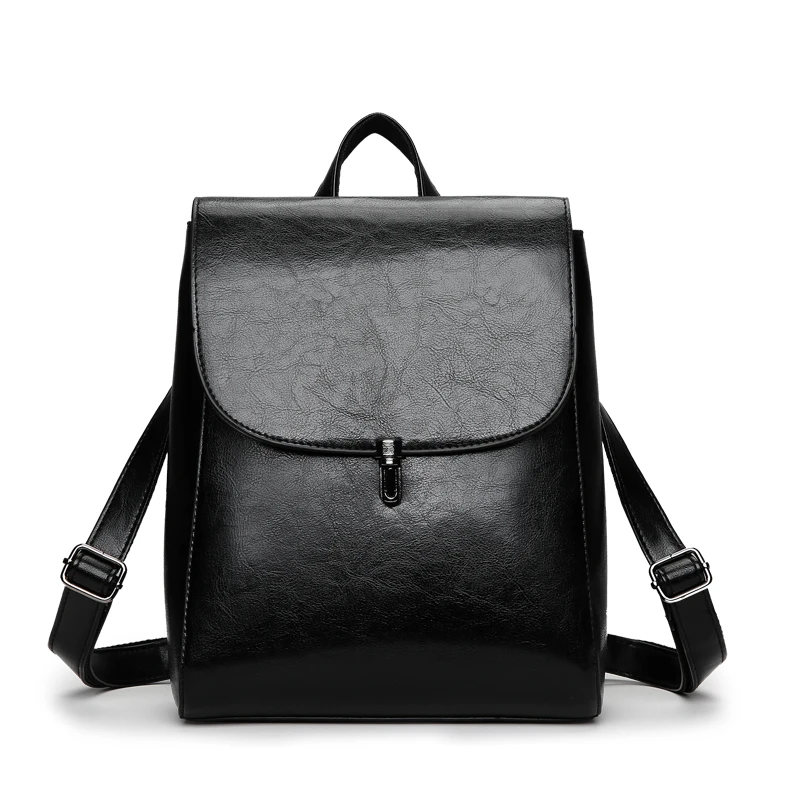 Винтажный рюкзак, Женский брендовый кожаный рюкзак, Большая вместительная сумка для книг, Простая Сумка для путешествия, досуг, сумки через плечо для женщин, Mochila - Цвет: Black