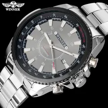 Бренд WINNER, мужские Роскошные автоматические заводные часы, механические модные спортивные часы с автоматической датой, нержавеющая сталь, Relogio Masculino