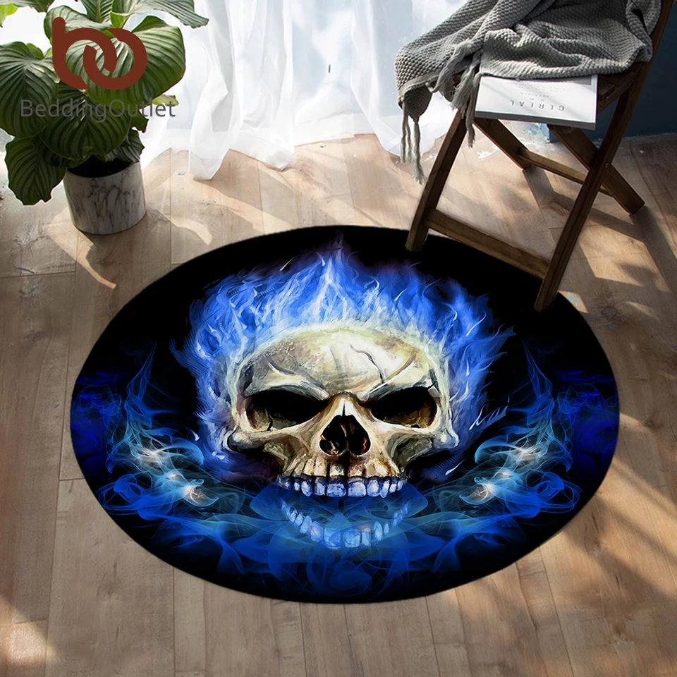 Beddingoutlet Flame Skull Round Floor Carpet Gothic Anti Slip Area