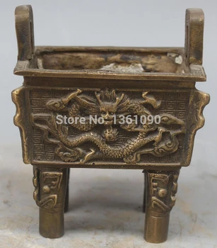 

xd 00566 5"Marked Chinese Bronze Fengshui Twist Dragon Ding Incense Burner Censer Statue