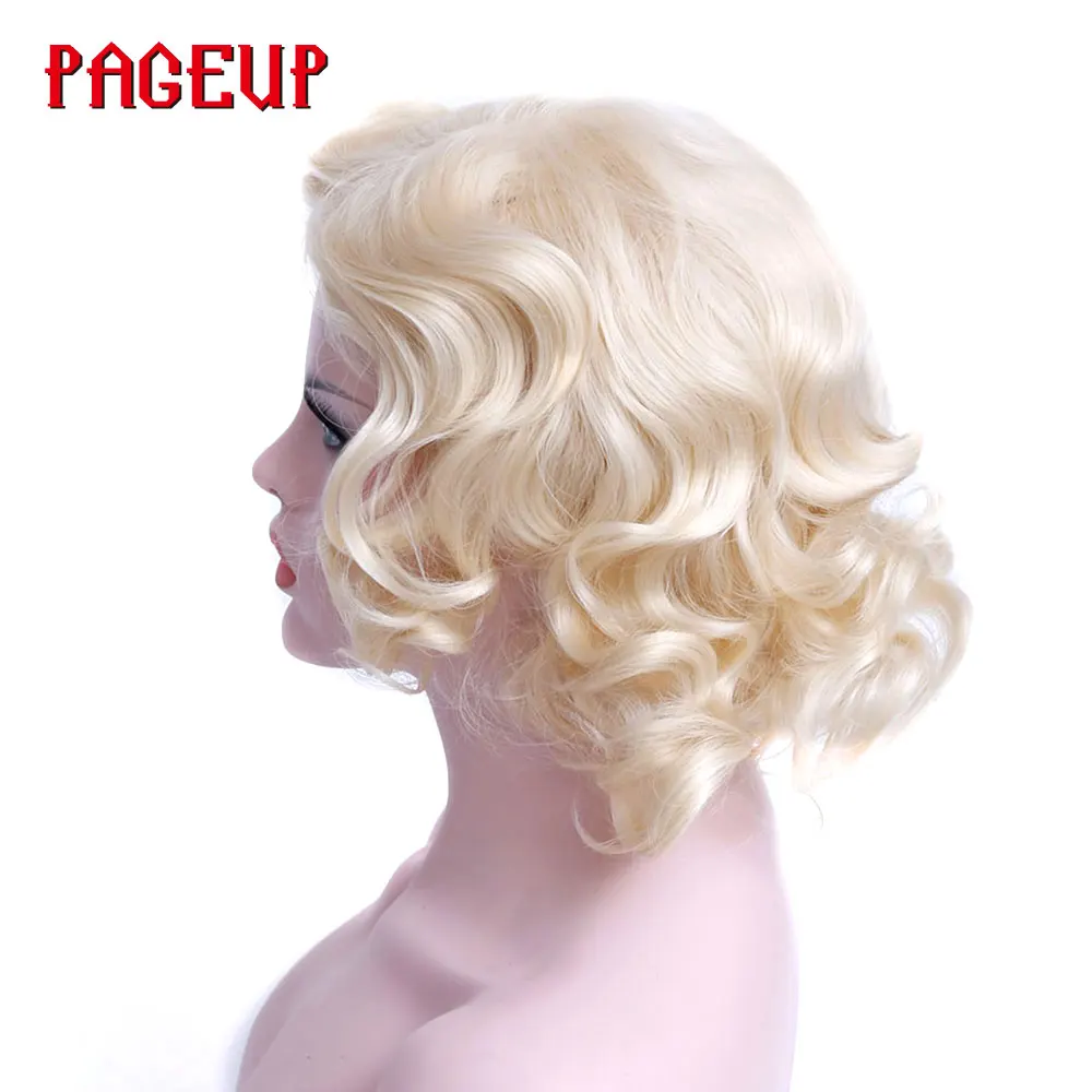 Peluca rubia platino Pelo Rizado sintético Pageup Cosplay pelucas de mujer resistentes al calor Afro peluca corta con flequillo para mujeres negras