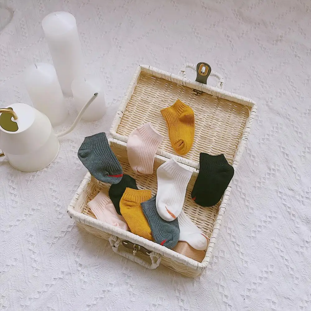 Children's Socks Boys Girls' Ribbed Cotton Anckle Short Stripped Cotton Socks Kids Boat Candy Color Basic Socks for Boys Girls