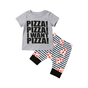

Baby Clothes Set Summer Toddler Baby Boy Clothes Pizza Tops T-Shirt Stripe Short Pants Outfits