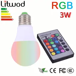 Litwod Пластик Алюминиевый E27 LED RGB волшебная лампа 3 Вт AC85-265V 220 В rgb светодиодные фары + IR -afstandsbediening controle