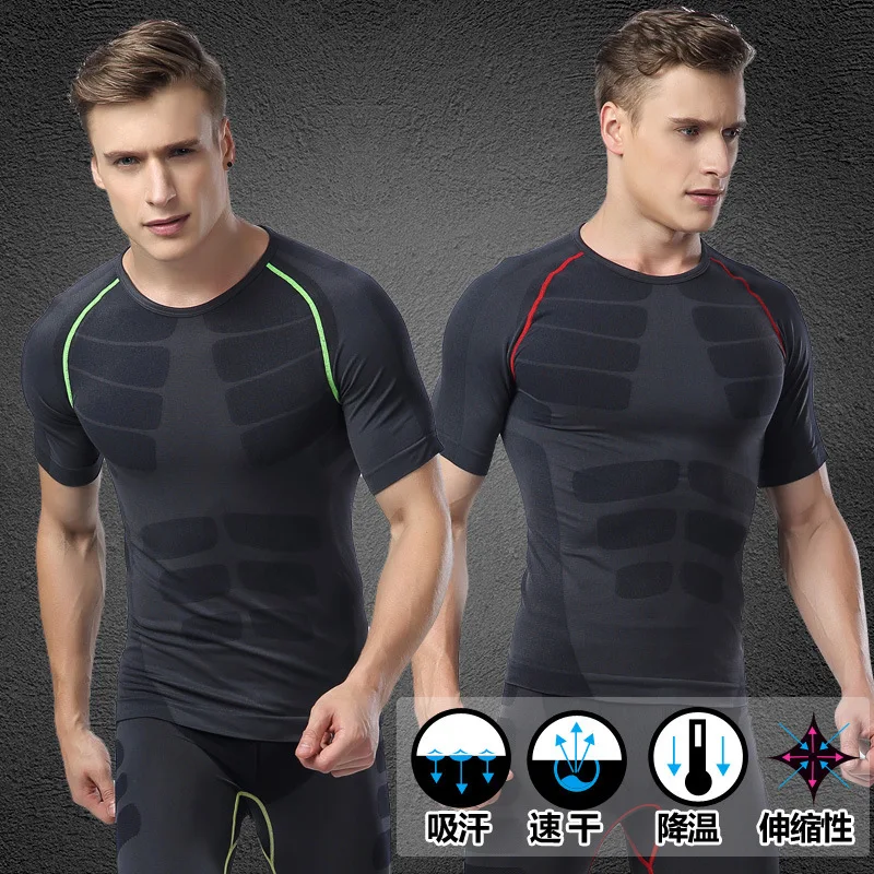 Newest fitness men short sleeve stretch exercise t shirt men thermal ...