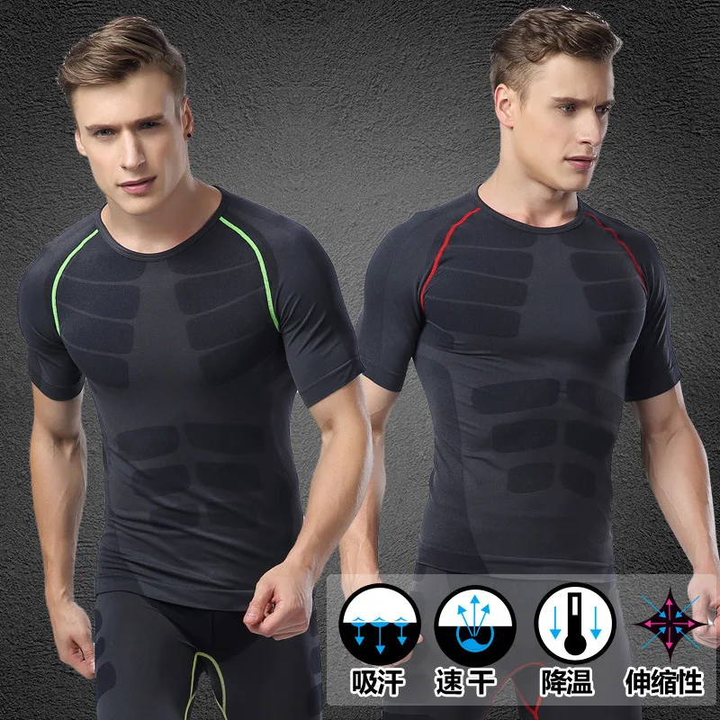 Newest fitness men short sleeve stretch exercise t shirt men thermal
