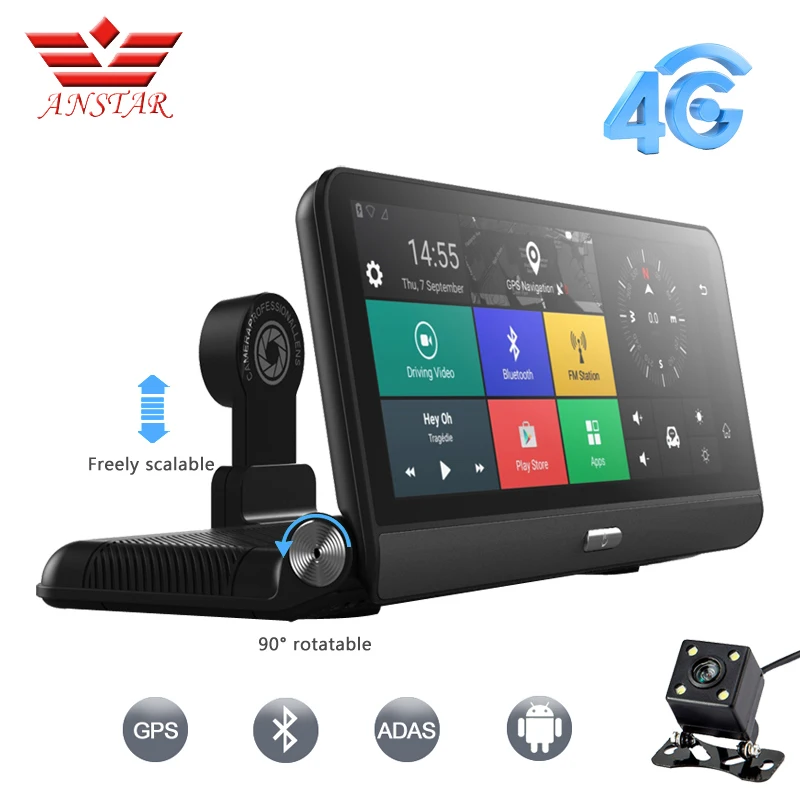 Автомобильный видеорегистратор ANSTAR Pro 3G/4G GPS 8 &quot Android 5 1 FHD 1080P Wi Fi мониторинг
