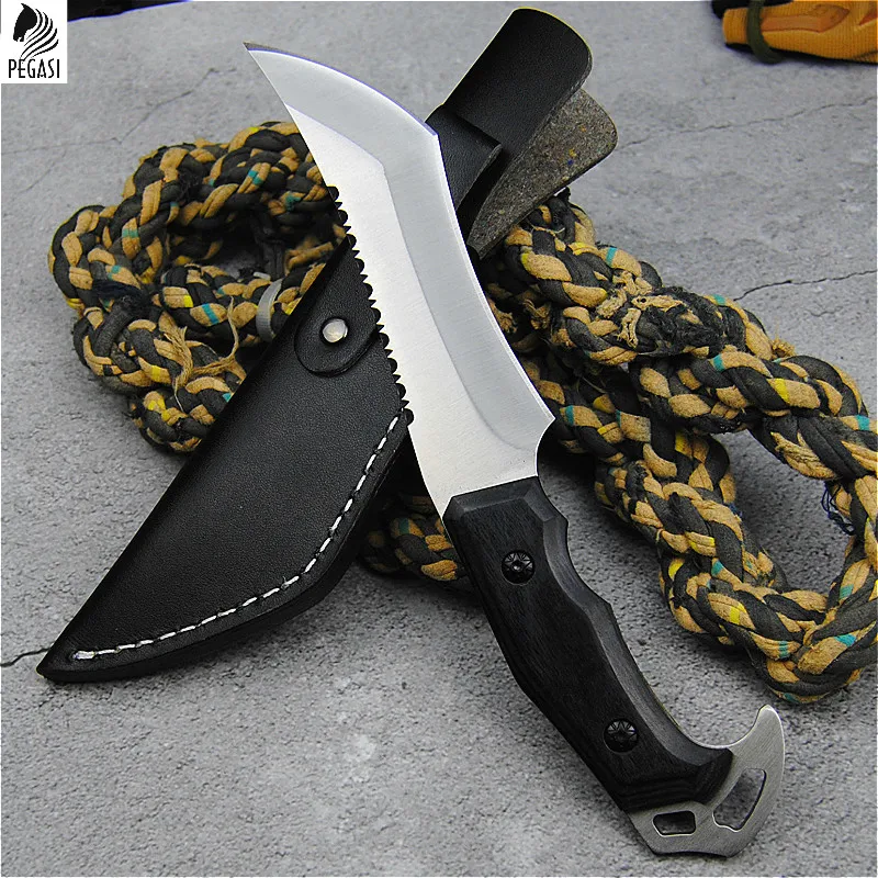 Ebony открытый 58HRC прямой нож Серебряный североамериканский охотничий нож кемпинг тактика прямой нож с кожаным покрытием