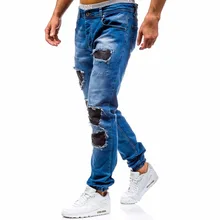 Лидер продаж года, модные повседневные темно-синие джинсы в стиле хип-хоп, ковбойские узкие мужские джинсы с потертостями, джинсы для мальчиков, мужские байкерские джинсы с локомотивом