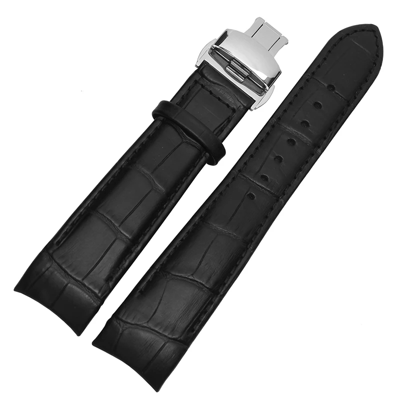 

High Quality 21mm Black | Brown Genuine Leather Curved end Watchband with Butterfly Buckle For BL9002 BL9007 9000