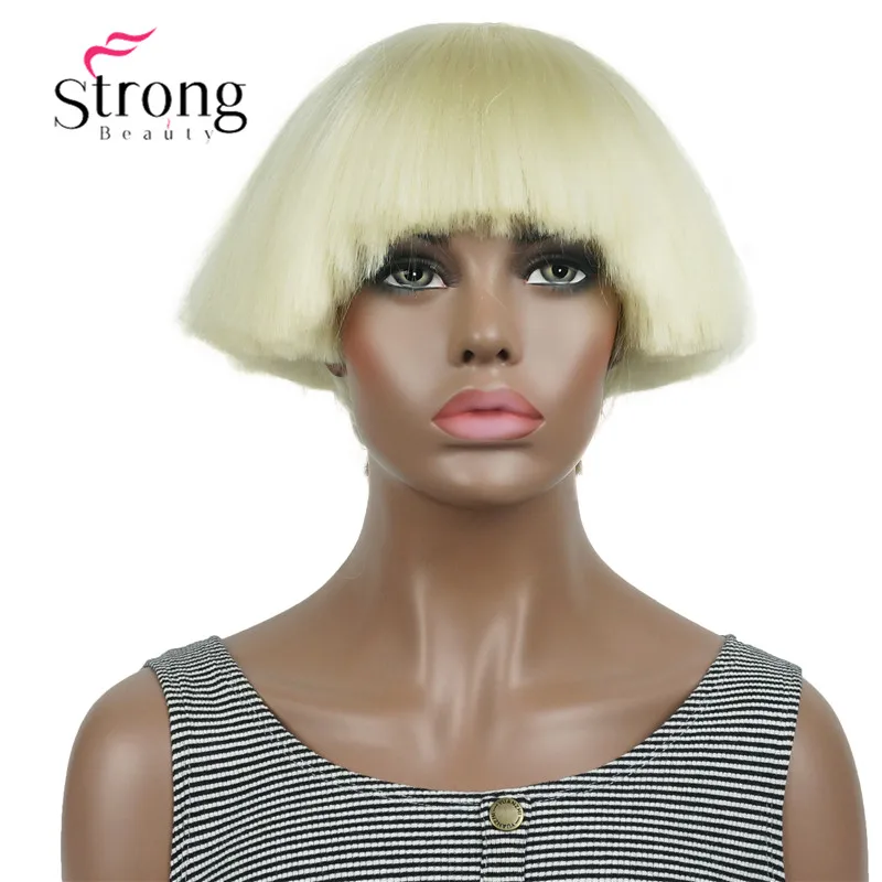 

StrongBeauty Short Yaki Straight Full Synthetic Hair Wig Black Cosplay Wig
