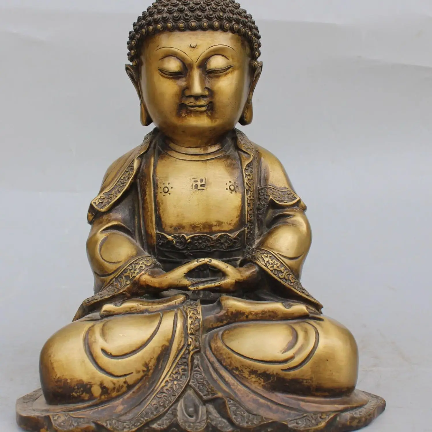 

13" China Chinese Tibet Buddhism Bronze Seat Shakyamuni Amitabha Buddha Statue