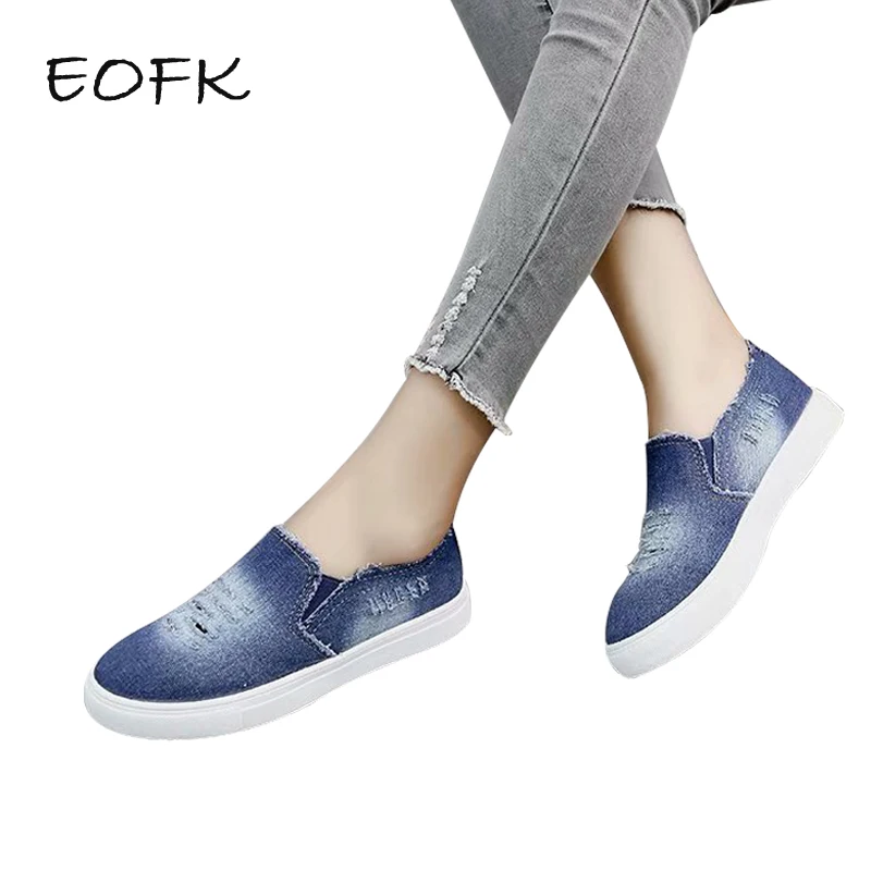 

EOFK Women Canvas Shoes Sneakers Woman Denim Loafers Autumn Casual Shoes Breathable Fabric Ladies Flat Shoes Vulcanized shoes