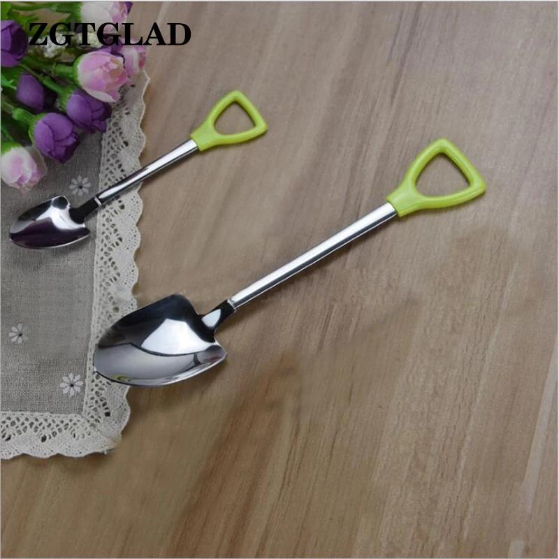 ZGTGLAD 1pcs Creative Stainless Steel Spoon Shovel Shape Long Handle