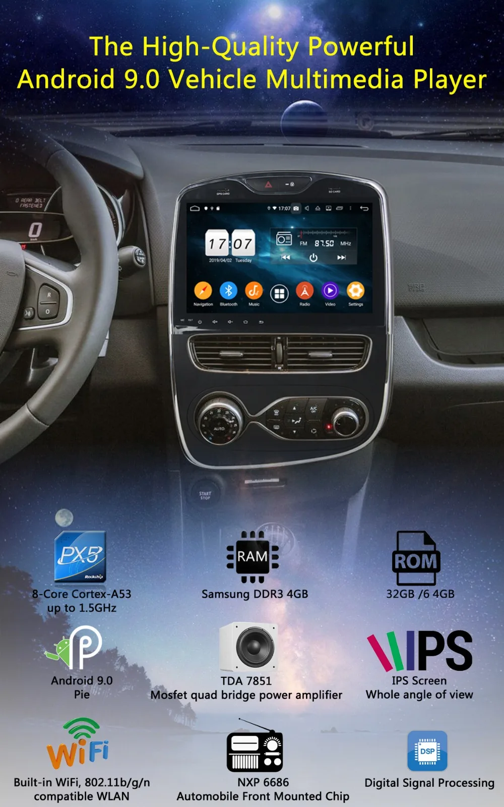 Best 10.1" IPS Android 9.0 Octa Core 4G+64G Car GPS Player Multimedia For For Renault Clio 2013 2014 2015 2016 2017 Car Radio CarPlay 1