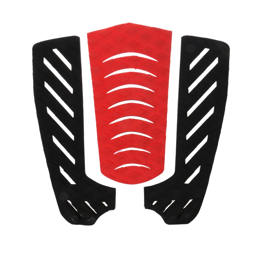 3Pcs Tail Traction Grip Pads Men Women Surfing Accessories for Surfboard Shortboard Longboard 31 x 30cm Black/Red