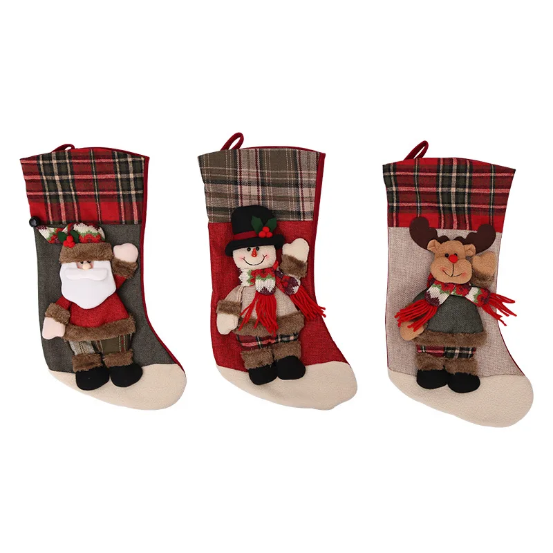 New 3pcs/set Christmas Stocking Santa Claus Snowman Reindeer Gift Ornament Socks Bag Tree Decoration Hot Sale | Дом и сад