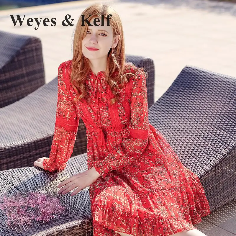 Weyes & Kelf элегантный галстук Бандаж с v образным вырезом платье для женщин 2018 Весна