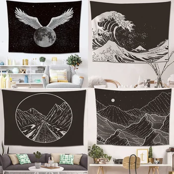 

Nordic Black White Mountain Printed Tapestry Simplicity Creative Bedroom Wall Hanging Table Cloth Yoga Mat Home Decoration