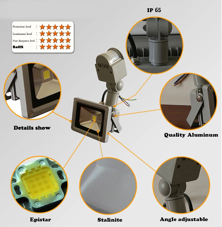 AC85-265V 30W PIR Motion Sensor 100W Halogen Lights Waterproof LED Security Light High Output 1000lm Cold White 6000K | Лампы и