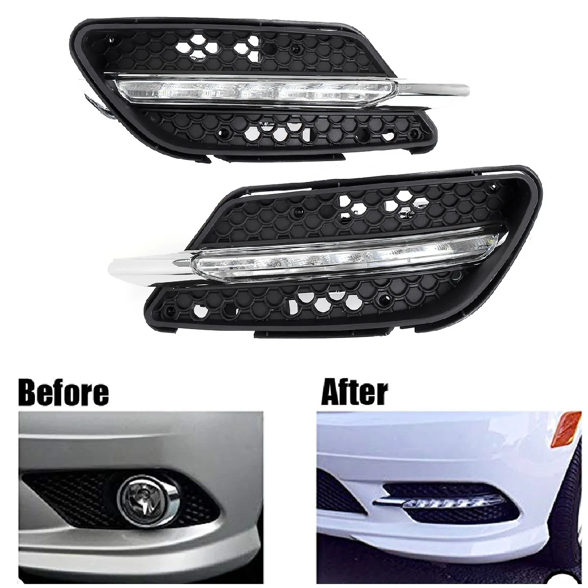 

A Pair LED Fog Lamp DRL Daytime Running Light For Mercedes For Benz W204 C Class C300 2008-2011