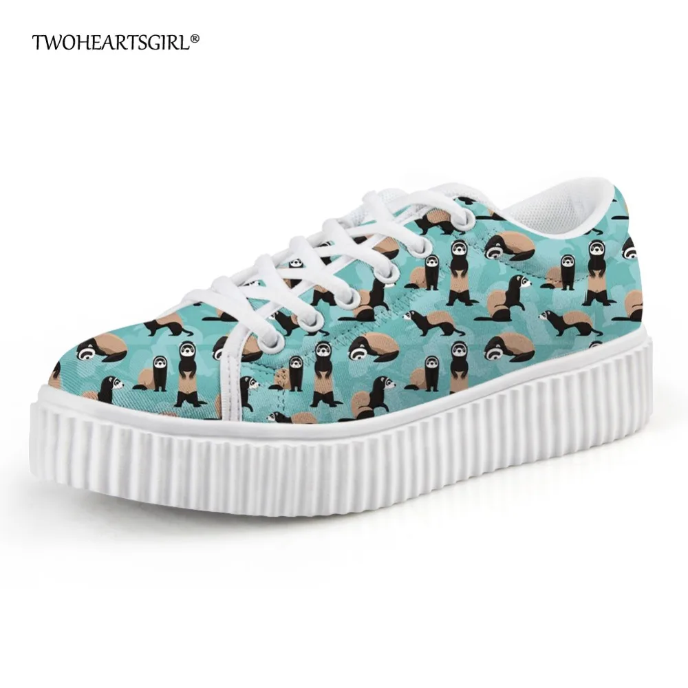 

Twoheartsgirl Fashionable Cute Ferrets Printed Women Creepers Funny 3d Animal Pattern Flat Platform Shoes Breathable Flats