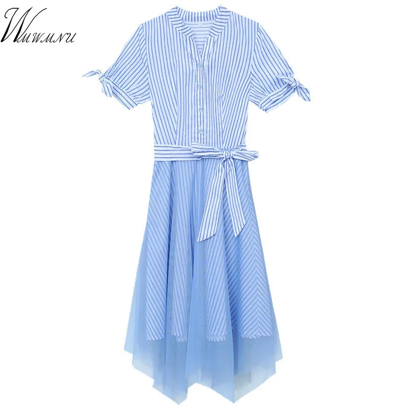 

Striped Irregular mesh Shirt Dress 2019 Women Vacation Bohemian Beach Dress Sexy Deep Loose Dresses Summer Casual Women Dresses