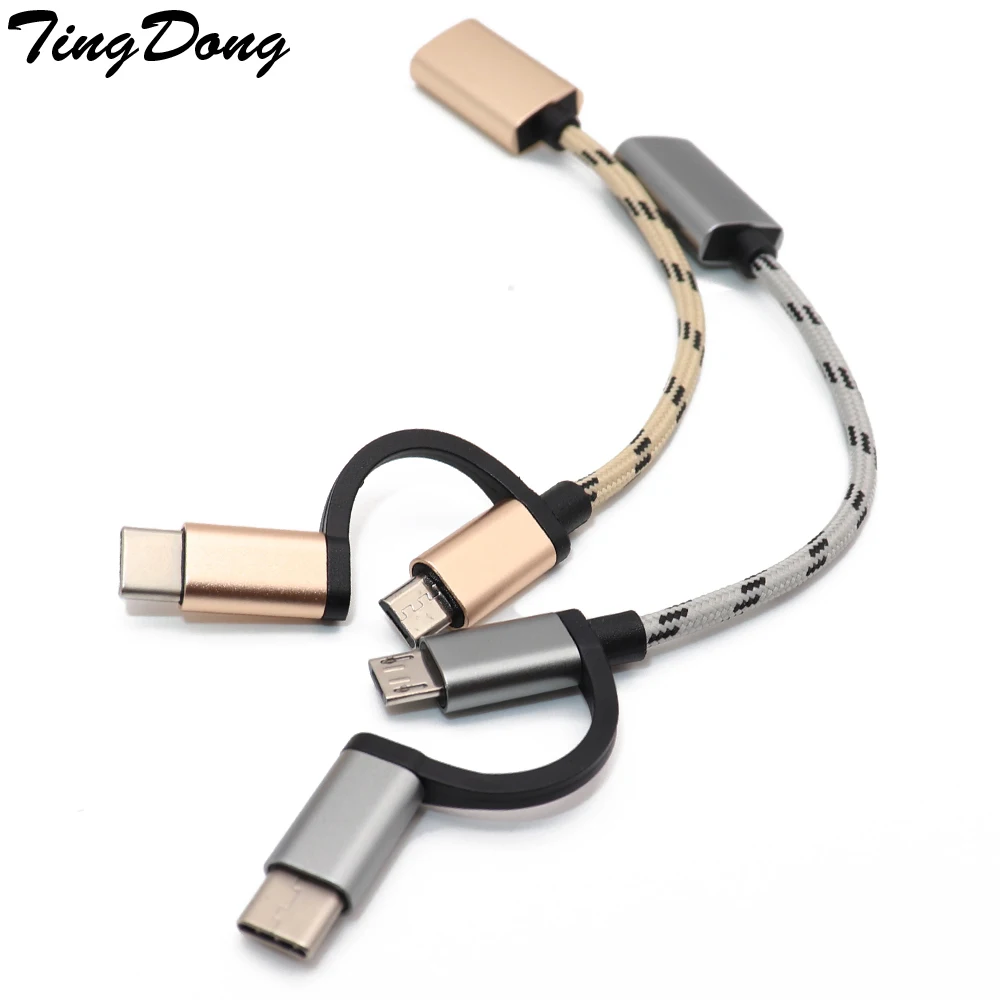 

2 in 1 USB 3.0 OTG Cable Nylon Braid Micro USB Type C Data Sync Charge Adapter for Samsung One Plus for MacBook USBC Type-C OTG