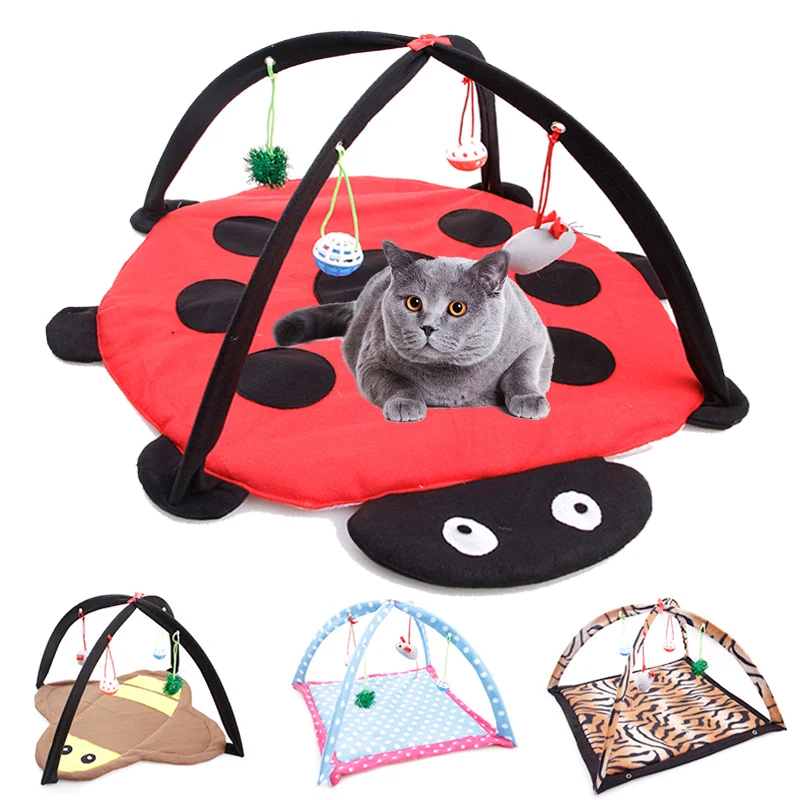 Activity Pet Kitten Padded Bed Play Center With Hanging Toy Balls And