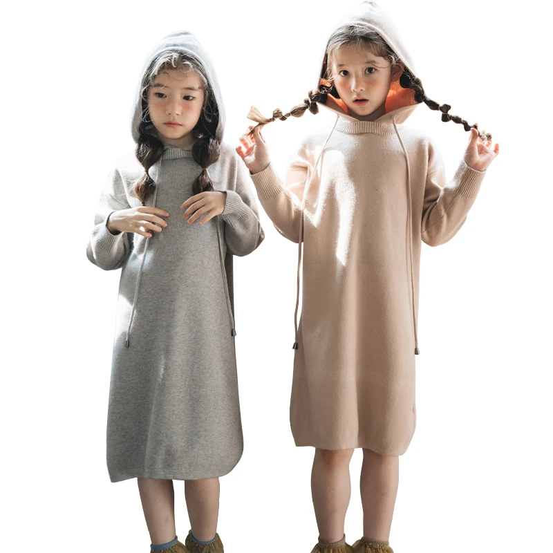 

long sweater dress age for 4 - 14 yrs big girls casual school style hooded dress 2019 new spring autumn teenager girls dresses