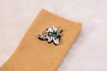 

gtglad 1pair New Arrived Korean Style Fashion Glitter Socks Women Spring rhinestones bee Gem Candy Color Hand-made Socks