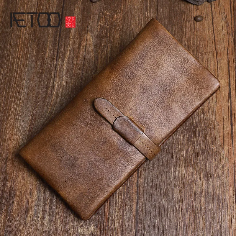 

AETOO Vintage Handmade Wallet Men's Long Men's First Layer Leather Handbag Men's Leather Multifunctional Soft Leather Personalit