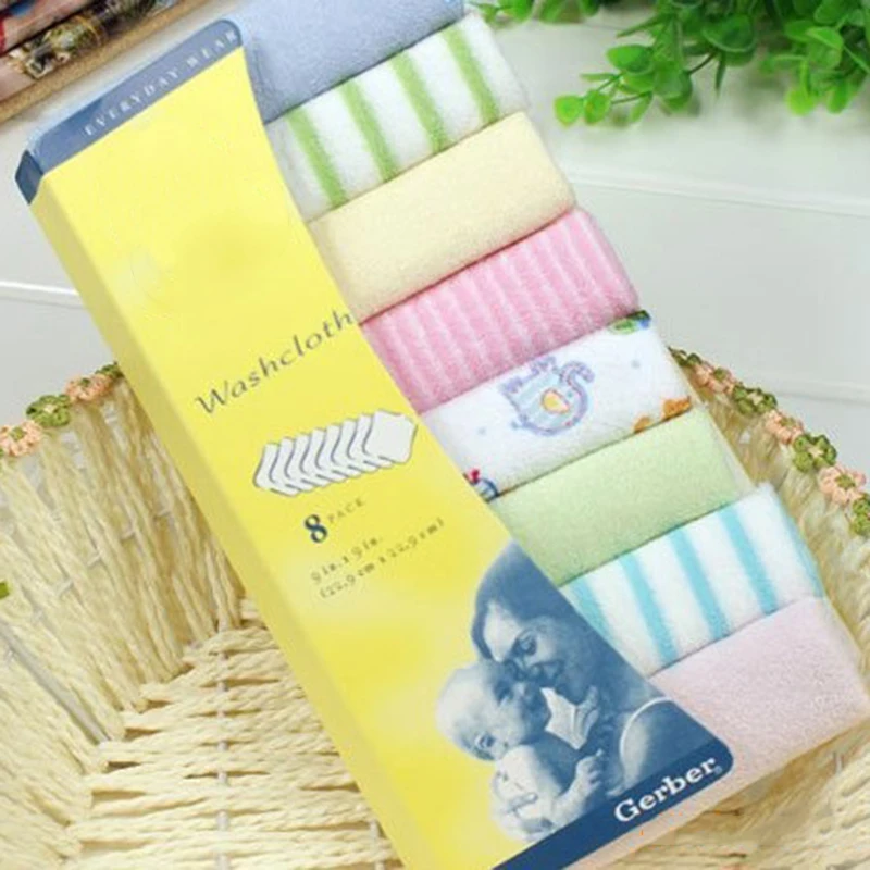 

New Easy washable and Dryable 8pcs Baby small square towels Baby feeding napkins Newborn child handkerchief Face Washing