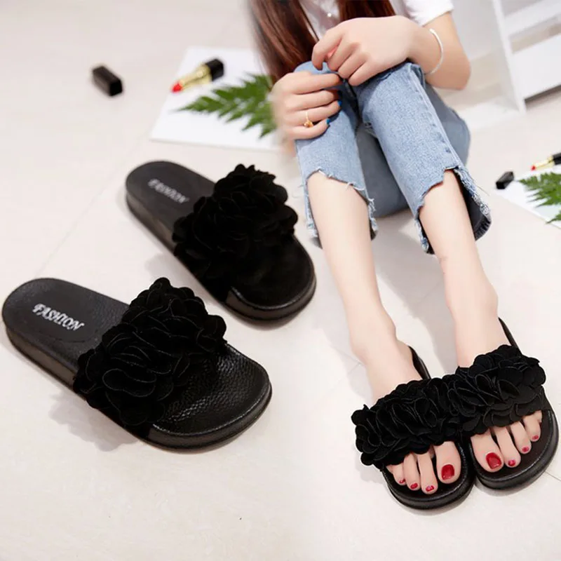 

Big Size Women Beach Flip Flops Slippers Woman Shoes Summer Slides Flat Plus Flower Ladies Slippers Home Female Women Shoes Lady