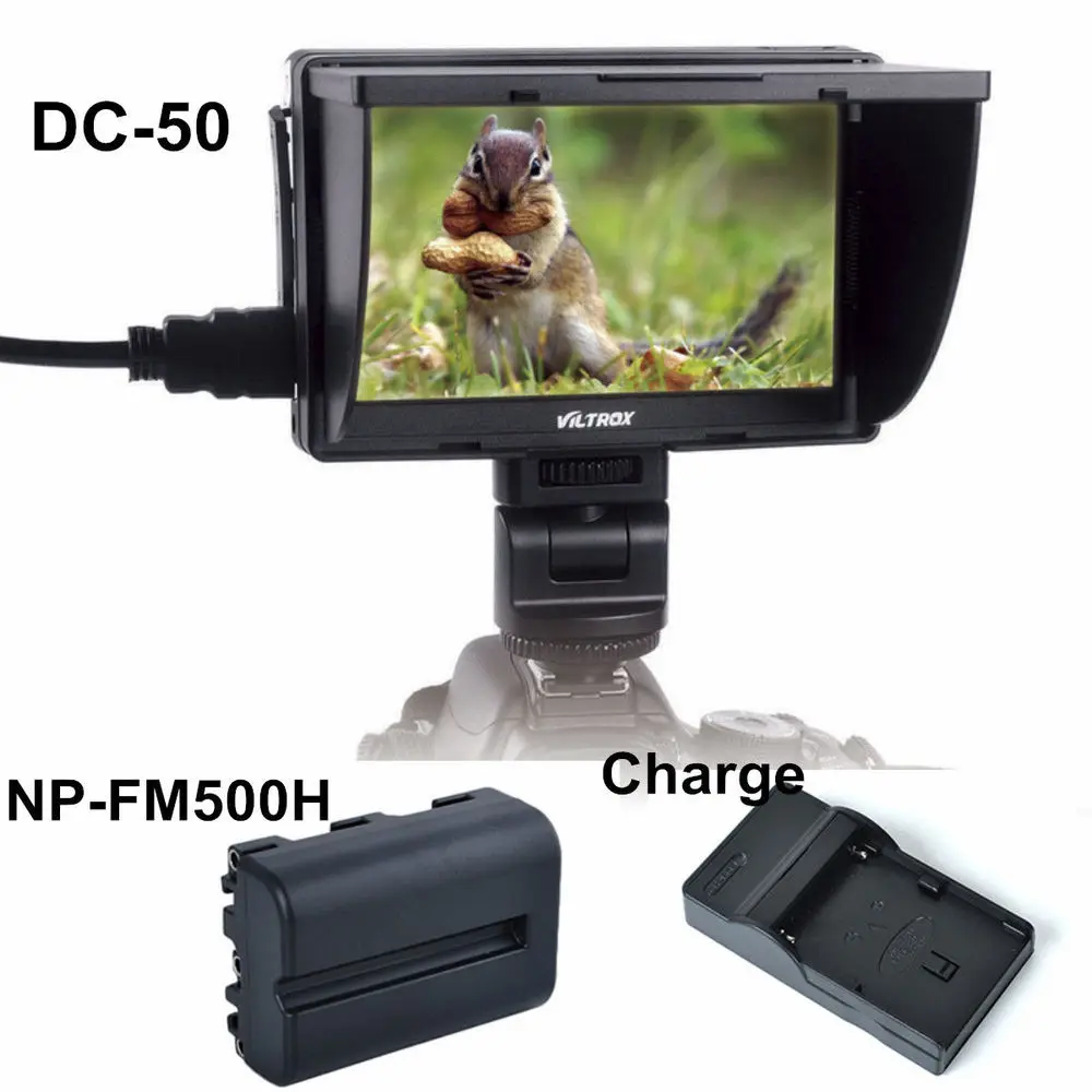 

Viltrox 5'' DC-50 Clip-on Color TFT LCD Monitor HDMI AV for Canon Sony + NP-FM500H + battery charger