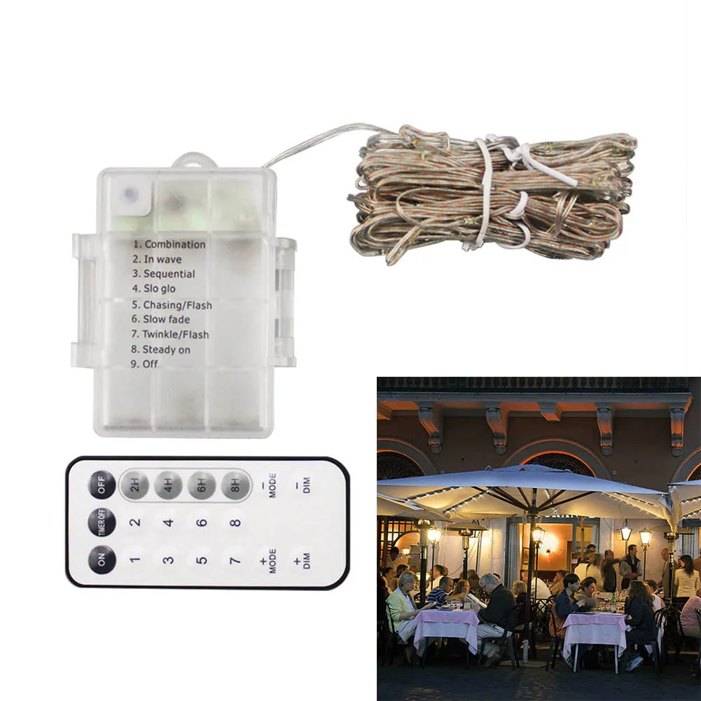 

104LED 8 Strings Patio Umbrella LED Light String with RC Outdoor Garden Wedding Party Decor CLH@8
