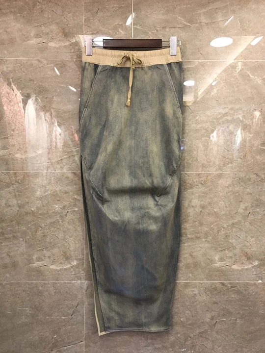 

2019 Early Autumn New Girl Drawstring, Belt Receiving, Colour Matching, Jeans Open-forked Mid-long Half-length Skirt 718